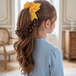 Set of Three Yellow Hair Bows with Embellishments